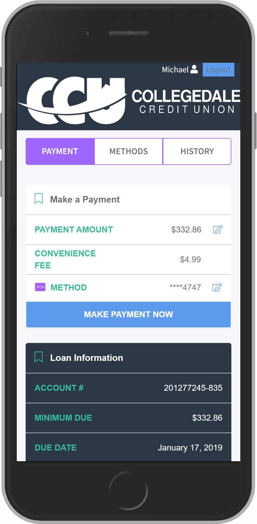 Making a payment screenshot