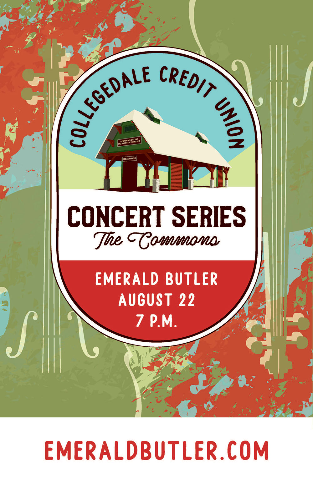 Concert Series logo Collegedale Concert Series at The Commons. Emeral Butler. August 22nd 7pm. emeraldbutler.com