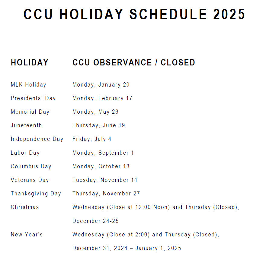 Holiday Schedule 2025. Click to read.